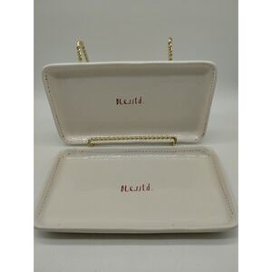 Set Of 2 Rae Dunn Blessed Ceramic Tray Red Letter Stitches 9.5"X5.5"